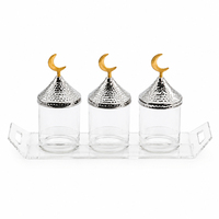 Boîte à bonbons de qualité supérieure avec couvercle en forme de croissant de lune doré, présentoir à desserts avec poignées en forme de dôme de mosquée, élégante pour les fêtes musulmanes