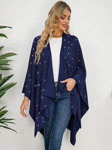 Womens Rhinestones Open Front Poncho Shawl <b>Wrap</b> Cape Ruana Travel <b>Blanket</b> Cardigan - Product Image 3