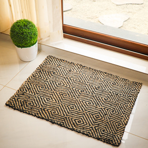 พรมปูพื้นจากเส้นใยปอกระเจาธรรมชาติ Jute TerraBlock NoirEdge สีดำ ขอบสีดำ สำหรับตกแต่งทางเข้าบ้าน ทำด้วยมือ - Product Image 3