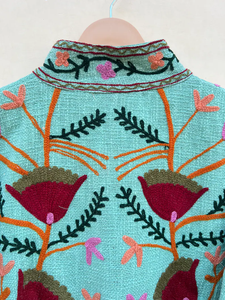 Handmade 100% Cotton Velvet Suzani Kimono Jacket | Autumn <b>Winter</b> <b>Quilted</b> Breathable Eco-Friendly Boho Design Embroidery Covered - Product Image 2