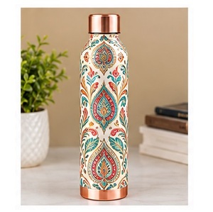 Traditional Ivory <b>Pink</b> Floral Pattern Copper <b>Water</b> <b>Bottle</b> Portable Drinkware Leakproof copper <b>bottle</b> - Product Image 6