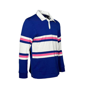 Camiseta de Rugby Personalizada para Graduación Escolar, Tejida a Rayas, 350gsm, Manga Larga con Parches Triangulares - Product Image 2