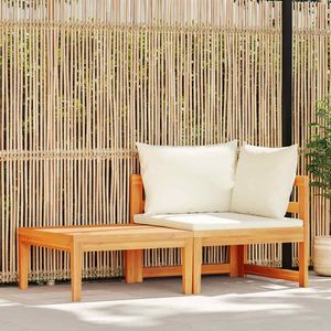 Ensemble de salon de jardin en bois d'acacia massif, blanc crème, durable, de taille moyenne, meubles de patio - Product Image 1