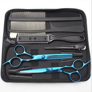Professional Stainless Steel Hair Scissors Set with Combs Thinning <b>Shears</b> Right Handed Salon Use Blue <b>Handle</b> <b>Long</b> Blade - Product Image 1