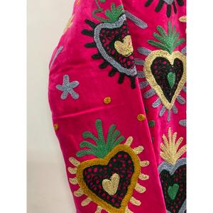 Veste en velours tricoté en coton brodée à la main pour femme, col mandarin, manches longues, motif floral, ouverte sur le devant, style Prairie, hiver/printemps - Product Image 3