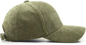 Casquette de baseball unisexe en velours côtelé vert olive uni, 5 panneaux, fermeture arrière réglable, usage décontracté - Product Image 5