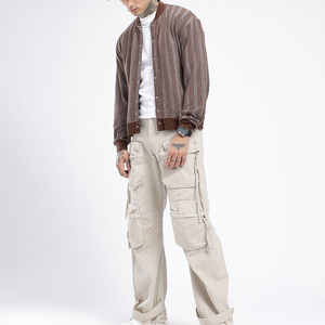 Men's <b>Corduroy</b> Striped Varsity <b>Jacket</b> Stand Collar Button Front Casual Autumn Wear - Product Image 2
