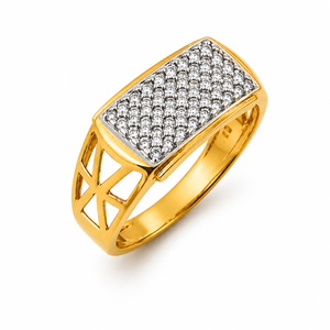 18K Yellow Gold <b>Mens</b> Diamond Cluster <b>Ring</b> Rectangular Top Modern Geometric Design Luxury Wedding Party Daily Wear Gift High - Product Image 2