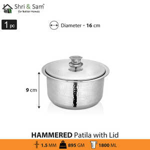 Batterie de cuisine en acier inoxydable Patila martelé lourd avec couvercle en acier inoxydable - Product Image 6