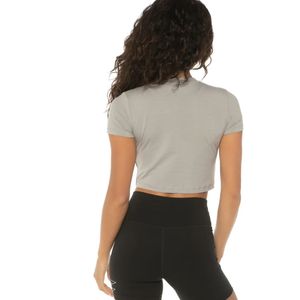 T-shirt court ajusté pour femme, manches courtes, col rond, extensible, décontracté, coupe slim, pour yoga, gym, fitness, vêtement de sport - Product Image 5