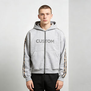 Sudadera con capucha para hombre, moderna, gris, con estampado de leopardo, personalizada, con cremallera completa, cómoda, extragrande, informal, para uso diario y estilo urbano - Product Image 1