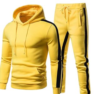 Conjunto Deportivo Personalizado al por Mayor para Hombre, Sudadera con Capucha Amarilla y Pantalones Jogger, Color Sólido, Informal, Tejido de Rizo Francés, Transpirable, Ropa Urbana de Invierno - Product Image 1