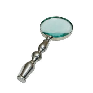 Loupe à main de 4 pouces avec poignée en aluminium artisanale et cadre en nickel avec lentille en verre optique |   Loupe de lecture et d'inspection vintage - Product Image 1