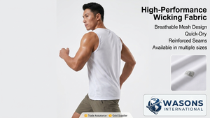 Wasons International Men's <b>White</b> O-Neck Sleeveless <b>Tank</b> <b>Top</b> Solid Color Casual Knitted Style 100% Cotton Breathable - Product Image 3
