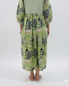 Vestido Midi de Algodón con Estampado de Tigre Verde, Hecho a Mano, para Mujer, Verano - Product Image 3