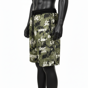 Shorts de malla transpirable para hombre, 150 GSM, poliéster, verde oliva, negro, blanco, estampado de grafiti, sublimación, logotipo personalizado, shorts de malla para hombre - Product Image 3