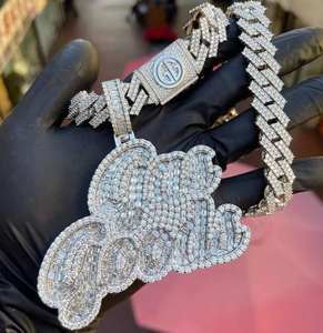 Colgante de Lujo con Nombre Personalizado y Moissanita VVS, Cadena Cubana, Joyería Hip Hop, Estilo Diamante Personalizado - Product Image 1