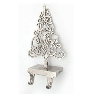 New Elegant Silver Christmas Tree Stocking Holder Metal Festive Mantle Hook Hanger For Home Decoration Tabletop Accessory - Product Image 1