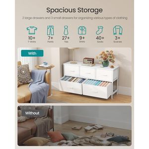 Commode avec 5 tiroirs en tissu non tissé, organisateur de rangement en acier et MDF pour placard et entrée, blanc nuage - Product Image 3