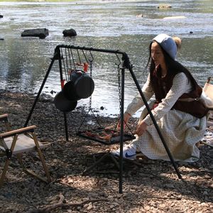 Adjustable Iron Grill Grates Foldable Campfire Cooking Rack Hooks Access Hanging BBQ Swing Campfire Cooking Outdoor <b>Cookware</b> - Product Image 4