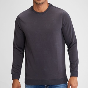 Sweat-shirt en tricot jacquard pour homme, manches longues, col rond côtelé, pull personnalisé gris anthracite, fabricant de vêtements OEM - Product Image 2