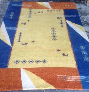 Venta al por mayor de algodón tejido de alta calidad Indo-Nepalí/Alfombra tibetana Patrón floral abstracto moderno Amarillo Azul Lavable Tamaño personalizado - Product Image 2