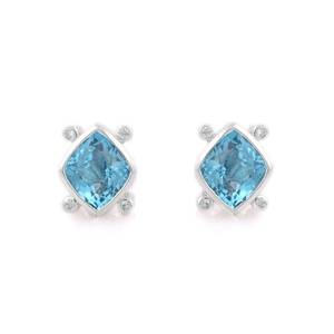 18K White Gold Pear Cut Blue Topaz Diamond Flower Stud <b>Earrings</b> - Product Image 3