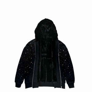 Custom Luxury Rhinestone Zip Up Hoodie Unisex Oversized Faux Fur Lined Fleece <b>Jacket</b> <b>Sparkly</b> Crystal Streetwear Sweatshirt - Product Image 5