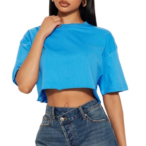 Top Deportivo Corto de Algodón y Spandex para Mujer, Talla Grande, Liso, Holgado, Transpirable, Color Rosa Bebé, con Espacio para Logotipo - Product Image 1