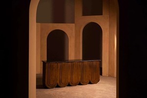 Midcentury modern <b>pink</b> Murano brass-glass console table luxury brass <b>frame</b> entryway table - Product Image 1