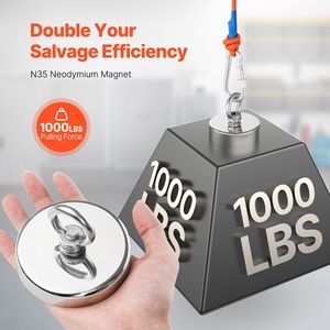 Aimant de pêche en néodyme super puissant 1000 LBS/454 Kg, aimant en terres rares avec poignée de 2,7 pouces de diamètre pour le levage et la pêche - Product Image 2