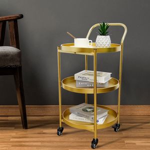 Chariot de service moderne en fer doré avec étagères en verre, chariot roulant pour la maison, la cuisine, la salle à manger, rangement et organisation - Product Image 5