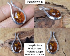 Élégant pendentif en ambre baltique plaqué or, en argent sterling 925, fait main, avec pierres précieuses, cadeau pour elle - Product Image 4