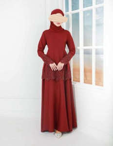 Mangas y Dobladillo Bordados Premium para Baju Kurung SIPO Musulmán de Malasia, Chifón Negro con Diseño de Cuentas, Largo hasta la Mitad de la Pierna - Product Image 2