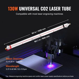 Tube de découpe laser CO2 130W, longueur 65 (1650 mm), diamètre 3.1 (80 mm), verre borosilicate, durée de vie 10 000 heures, machines de découpe laser pour métaux - Product Image 3