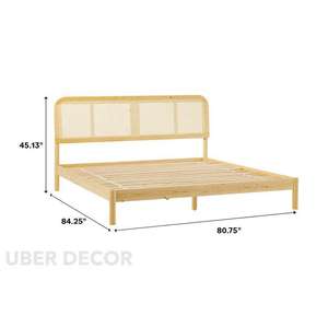 BirchBend Scandinave Contemporain Personnalisable Lit en Bois Plate-forme Rotin Intérieur Minimaliste Intérieurs Conviviaux - Product Image 1