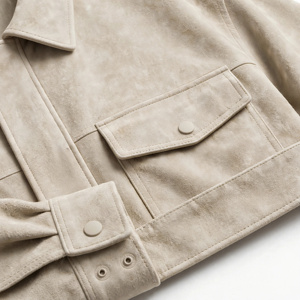 <b>Men's</b> Beige <b>Suede</b> Shirt <b>Jacket</b> Turn-down Collar Workwear Style Regular Fit Autumn Solid Color Button Closure - Product Image 6