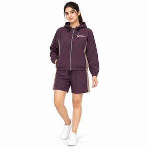 Hot Sale Unisex Hooded Tracksuit <b>Set</b> Purple Polyester Casual Full Sleeve Drawstring Solid Color Side Pockets Breathable - Product Image 1
