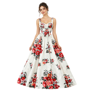 Floral Print Floor-Length Ball Gown <b>Dress</b> Sleeveless Sweetheart Neck Empire Waist Chiffon Party <b>Summer</b> Elegant Women's <b>Dress</b> - Product Image 4