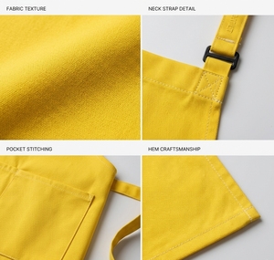 Delantal Amarillo de Algodón con Bolsillos, Cuello Ajustable, Uniforme para Restaurante o Bar, Delantal para Camareros - Product Image 4