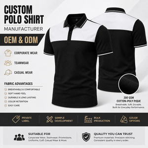 Polo personnalisé pour homme, noir et blanc, à blocs de couleur, manches courtes, tissu piqué respirant, style décontracté, logo par transfert thermique, chemise pour homme - Product Image 6