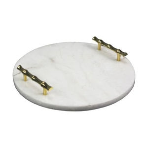 Plateau de service en marbre blanc de qualité supérieure avec poignées en métal en forme de feuille, plateau décoratif artisanal pour la maison, la cuisine, la salle à manger et la présentation - Product Image 4