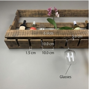 Rustic Wood Wall Shelf Double Tier With Wine Glass Holder And <b>Bottle</b> <b>Storage</b> For Living Room - Product Image 2