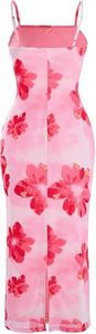 Robe midi décontractée pour femme, printemps-été, à imprimé floral tropical, amincissante, fendue et sans manches - Product Image 3