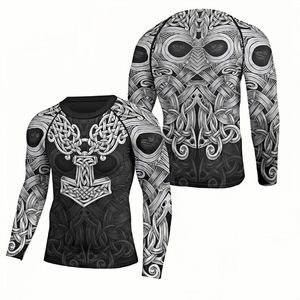 T-shirt de compression à manches longues pour hommes Fighters, noir et jaune, imprimé hexagone, séchage rapide, en Spandex et Polyester - Product Image 2