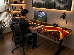 Modern <b>Solid</b> <b>Wood</b> Executive <b>Desk</b> Handmade Freestanding Workstation with DIY Assembly for Home Office - Product Image 5