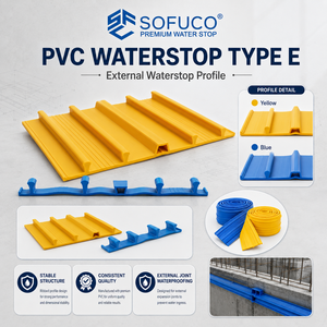 Waterstop Joint Sofuco Virgin <b>PVC</b> EV200-ST Blue Yellow 4mm Thickness Elastic <b>Strip</b> One-Side Ribbed Curing Stage Concrete Joint - Product Image 6
