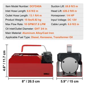 <b>12V</b> 10 GPM <b>DC</b> Automatic Shut Nozzle Hose Portable Electric Self Priming Diesel Fuel Transfer Pump Kit High Efficiency Fuel - Product Image 6