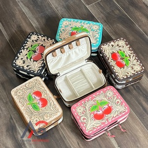 Latest Western Hand <b>Tooled</b> Genuine Cow <b>Leather</b> Jewelry Cases With Designer Cherry Pattern Travel Ring & Necklace Storage Box - Product Image 1