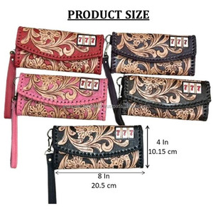 New Arrival 2026 Clutch with Hand Tooled Floral Tooling & 777 Machine Slot Cowhide Leather Clutch Luxury Design <b>Wristlet</b> Purses - Product Image 2